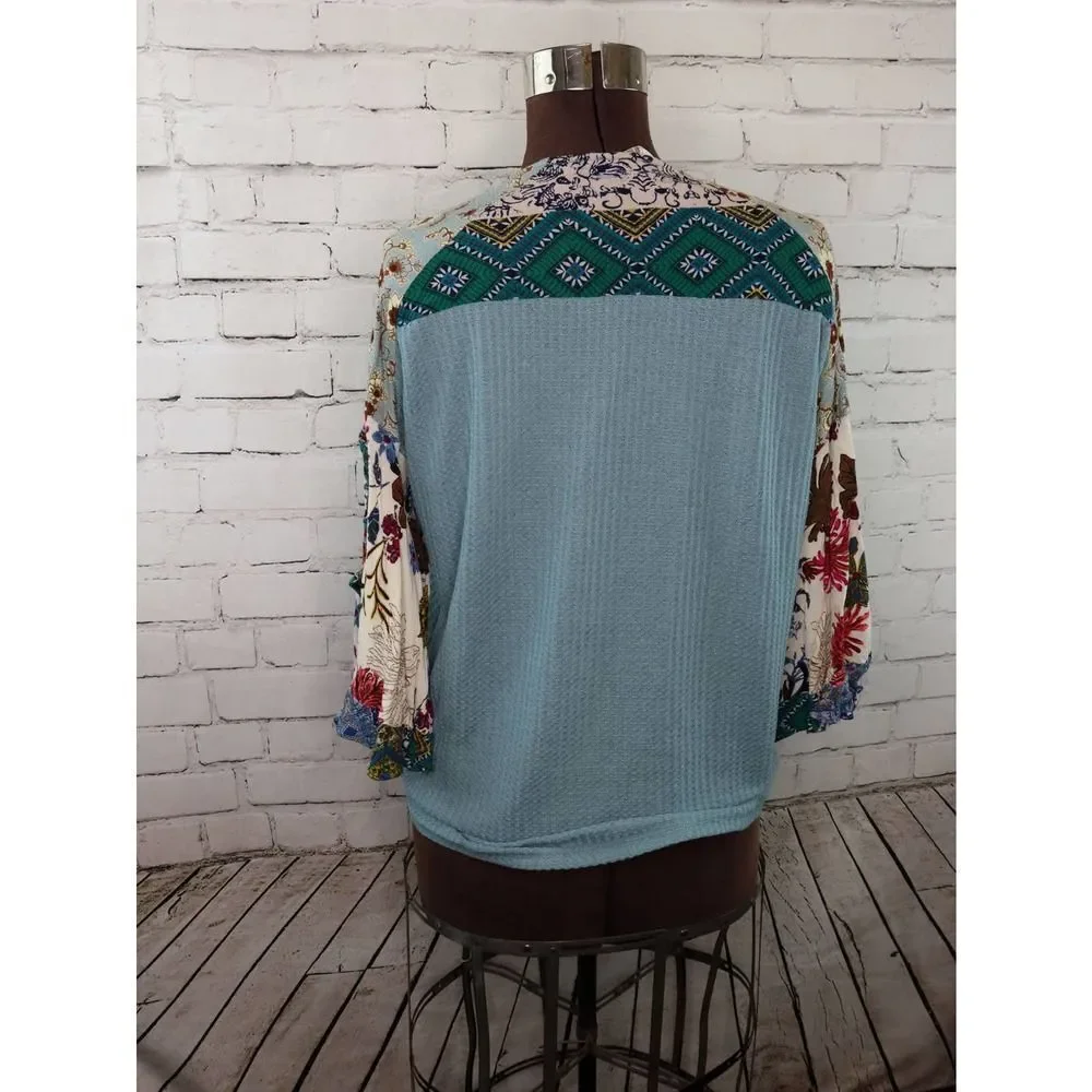 Umgee Boho Faux Wrap Blouse Flutter Sleeves